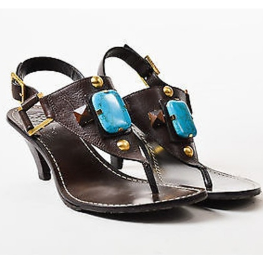 💙Tory Burch Dark Brown Leather Blue Stone💙.